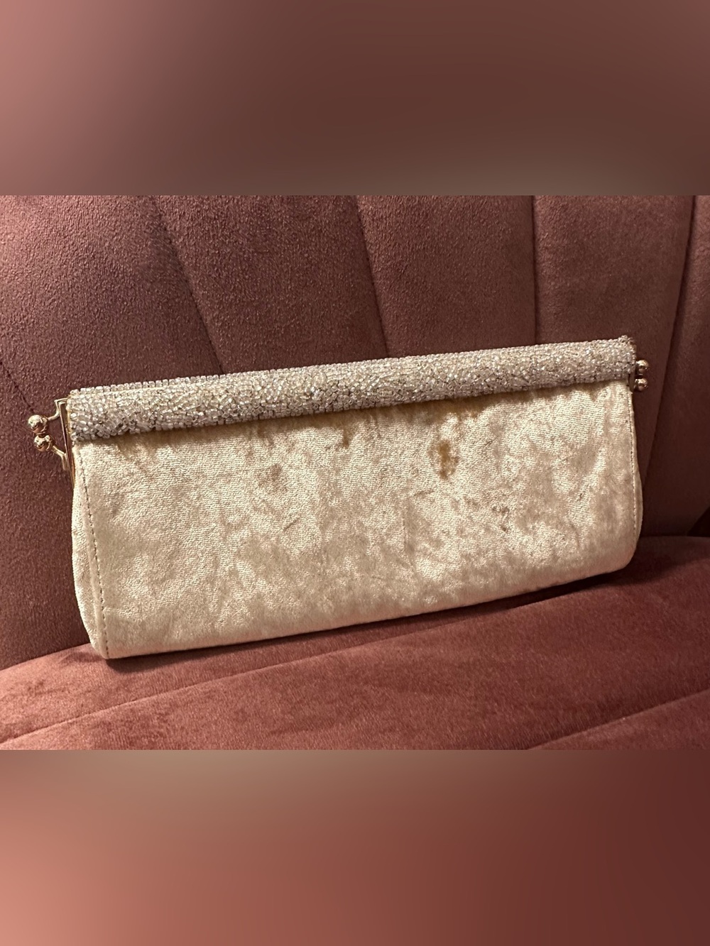 Badgley Mischka Champagne Velvet Beaded Evening Clutch | Made in Italy - Picture 2 of 8